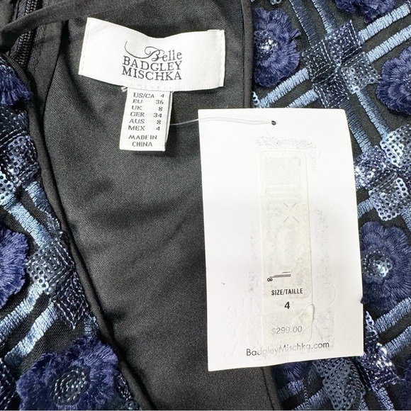 Badgley Mischka Navy Sequin Formal Gown Floor Length Dress Size 4 NWT - Picture 9 of 11